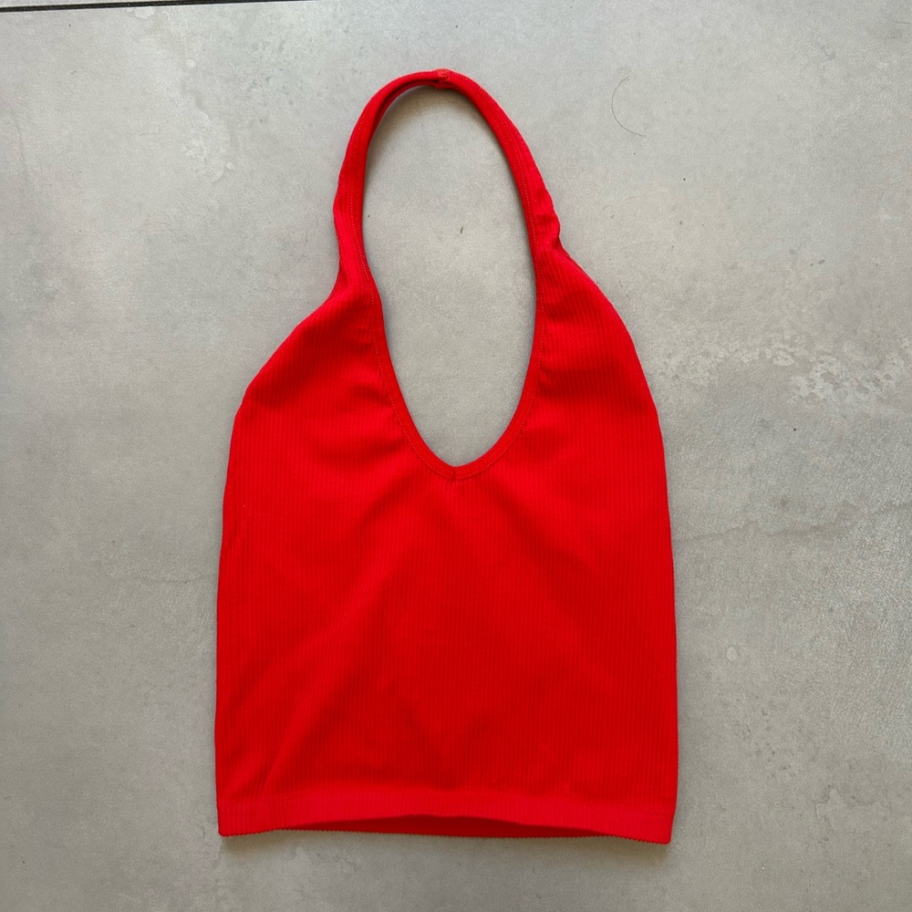 Vibrant Red Cropped Halter Top